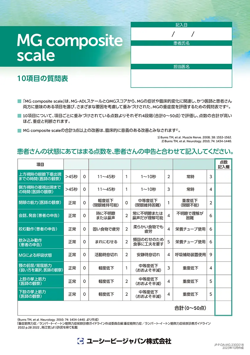 MG composite scale 10項目の評価シート